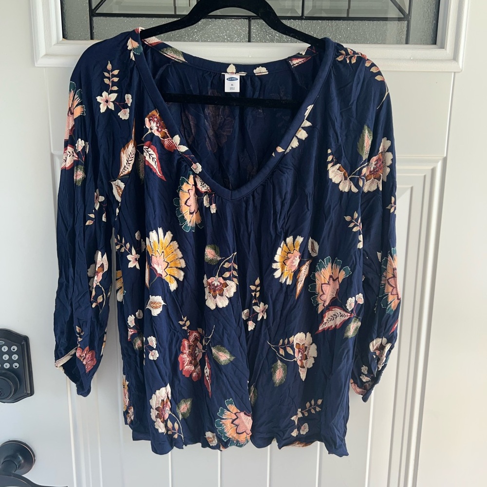 Old Navy Navy Floral Blouse